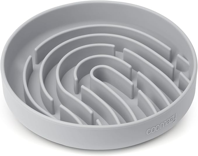 Coomazy Large Silicone Slow Feeder Dog Bowls, Interactive Puzzle Toy for Pets Food Training, Keeps Dogs Busy, Prevents Puppy Overeating (Smoke Gray, Large: 3.2Cup)