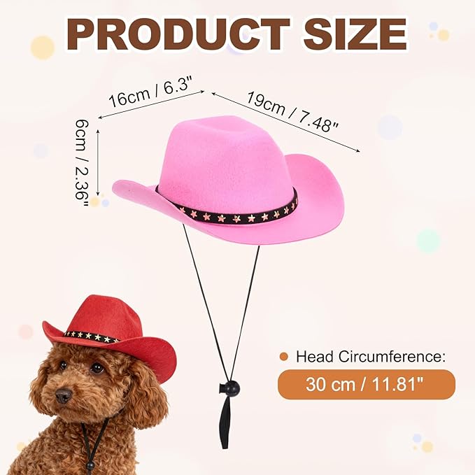 Dog Cowboy Hat, Mini Cowboy Hat for Pet with Chin Strap Adjustable Cosplay Cap, (Pink, L), Intended for Dogs and Cats/Halloween Costume/Party Decoration