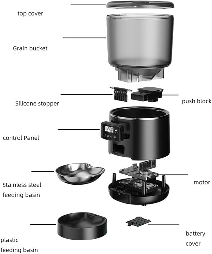 Timed Cat Feeder, Stainless Steel 4L with Dual Power Supply, Smart Control Pet Food Dispenser for Freshness PreservationEasy Cleaning for Automatic Feeding (US Plug)