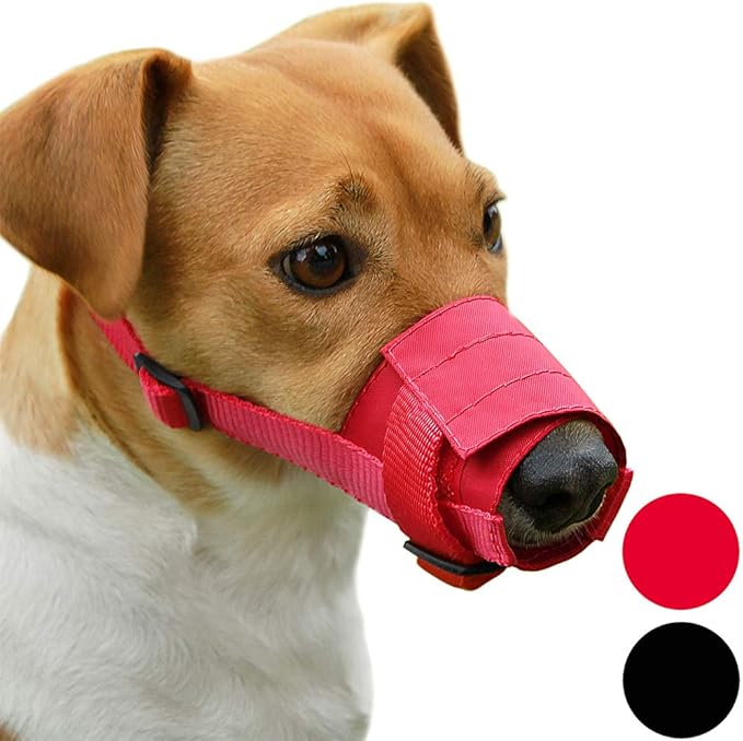 CollarDirect Nylon Dog Muzzle - Adjustable Soft Breathable Nylon Dog Mouth Guard Cover for Small, Medium and Large Dogs, Anti Chewing, Barking & Biting (2 Red, S)