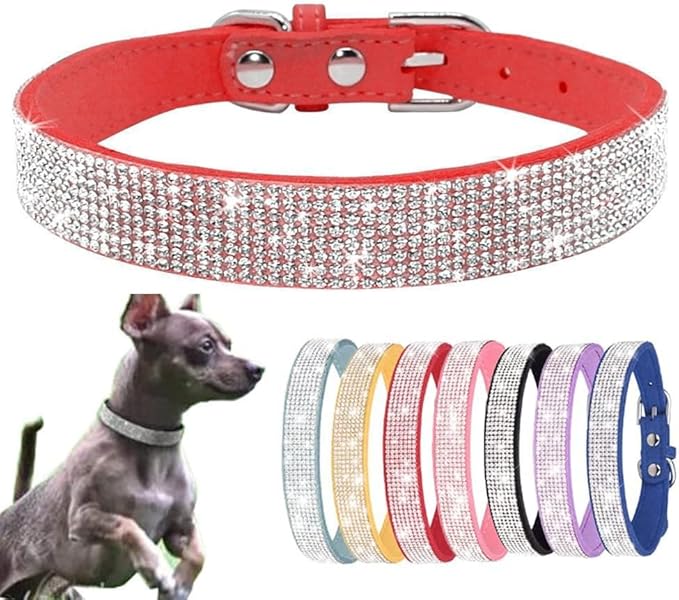 Small Dog Collar, Bling Rhinestone Diamond Fancy Crystal Glitter Pretty Jewel Pet Puppy Collars for XXS XS Small Medium Large Breed Girl Female Dogs Cats (Red, XXS)