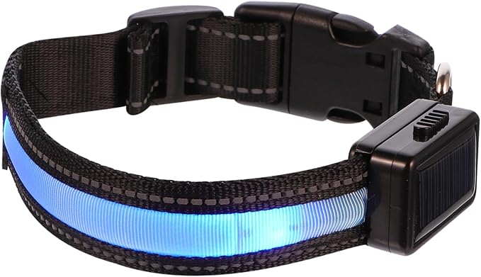 USB Rechargeable Led Light up Dog Collar Solar Powered Glow Collar for Dogs and Puppies Comfortable Material Easy Release Buckle Blue s