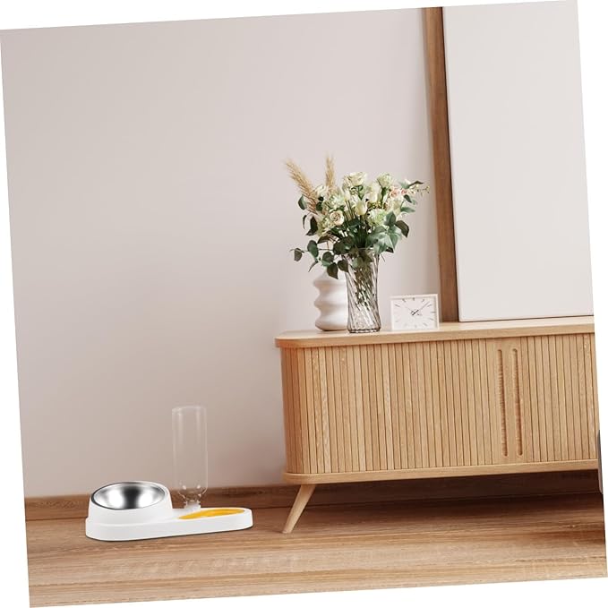 Automatic Pet Feeder and Detachable Water Dispenser, White Plastic Small Animal Food Bowl for Dogs and Cats, Anti-Spill Design Suitable for Puppies and Household Pets
