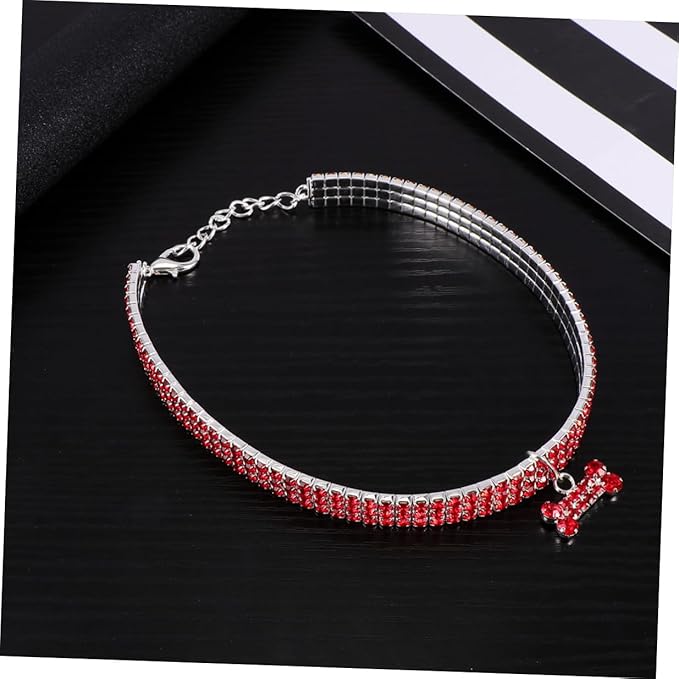 BESPORTBLE Rhinestone Pet Dog Collar Adjustable Buckle Red Crystal Dog Necklace Medium Size Luxury Pet Supplies