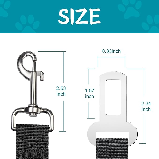 Car Dog Leash - Best Dog Seat Belt (2 Pack) Car Harness Attachment for Dogs - Adjustable Dog Restraints Seatbelts for Cars (17.5in - 26in)