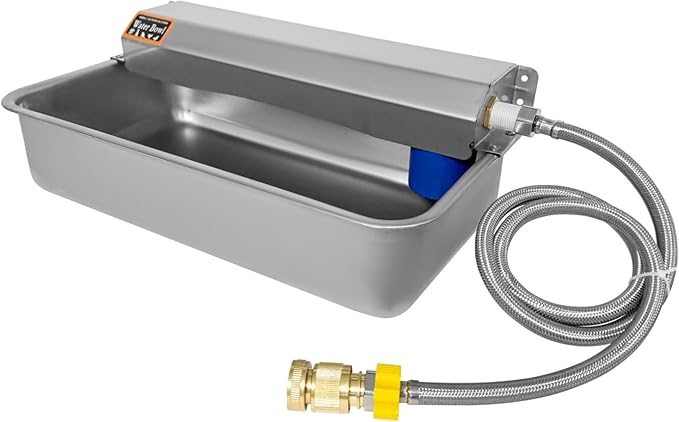 Automatic Dog Water Dispenser 2 Gallon/256 oz Stainless Steel Water Bowl with 3/4'' Brass Adapter Auto-Fill Wide Mouth Waterer Feeder Indoor and Outdoor Dog Waterer Feeder Fit 3/4'' GHT Faucet