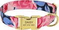 Fashion Custom Dog Collar Personalized Pet Collars Nylon Flower Print Dog ID Collars Engraved Name for Small Medium Large Dog Rose Red M