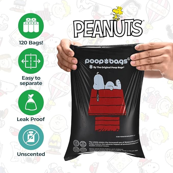 The Original Poop Bags® Peanuts Snoopy Dog Waste Bags – 38% Plant Based, Leak-Proof & Durable, Large Dog Poop Bags for Dispensers (960 Bags)