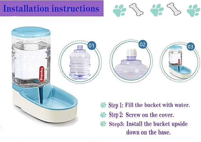 Automatic Feeders and Waterer Dog Cat Food Feeder Water Dispenser Gravity Food and Water Dispenser Automatic Food Dispenser for Small Large Pets Blue