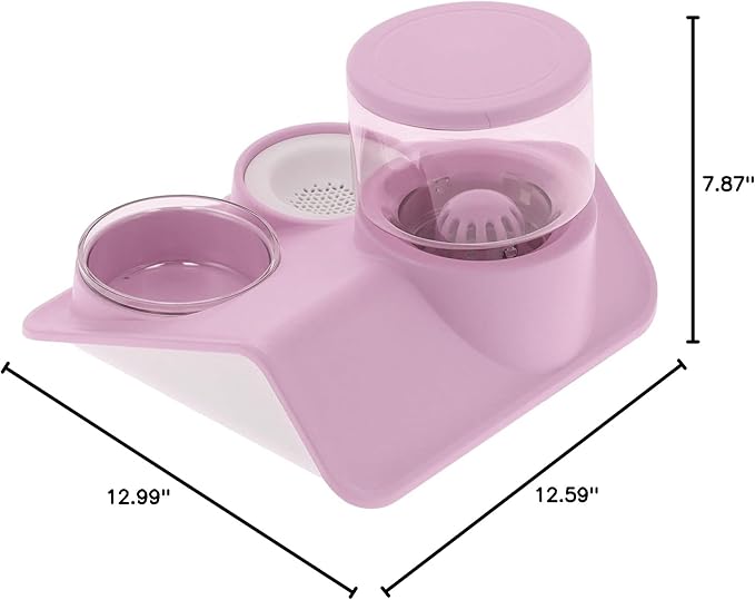 Pet Water Dispenser and Food Bowl Set, 1.8L Automatic Water Dispenser with Detachable Bowl, PPPET Material, Non Slip Base, Convenient for Cats and Small Dogs (Rooftop Drinking Fountain Pink)