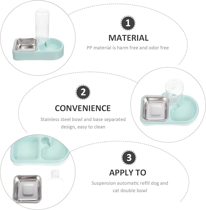 VALICLUD Automatic Refill Hanging Dog and Cat Water Bowl Set, Detachable Anti-Skid Pet Feeder Bowls with Dual Compartments, Blue Food and Water Dispenser for Puppies and Indoor Pets