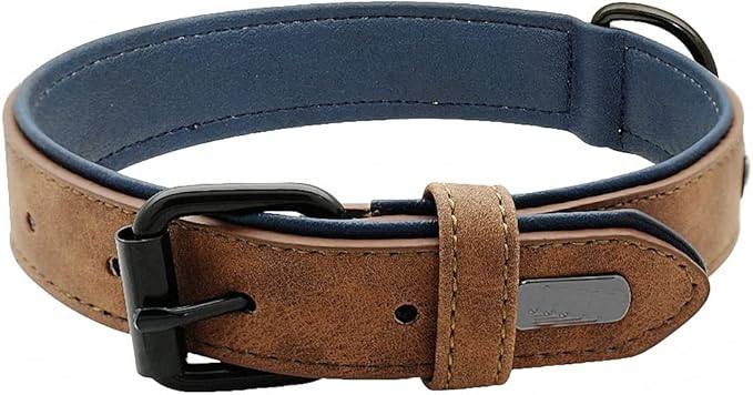 Genuine Leather Large Dog Collar Padded Durable Dog Collars Real Leather Collar for Large Dog Rottweiler Labrador Pitbull Coffee XL