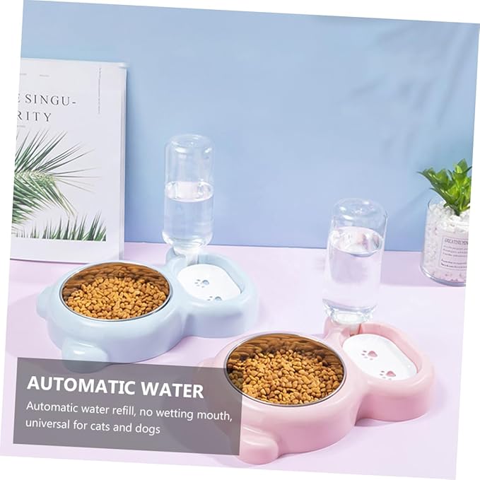 Toyvian Dual Pet Feeder Bowl Automatic Water Refill Non Slip Design for Cats Dogs Durable Easy to Bright Resistant Pet Supplies