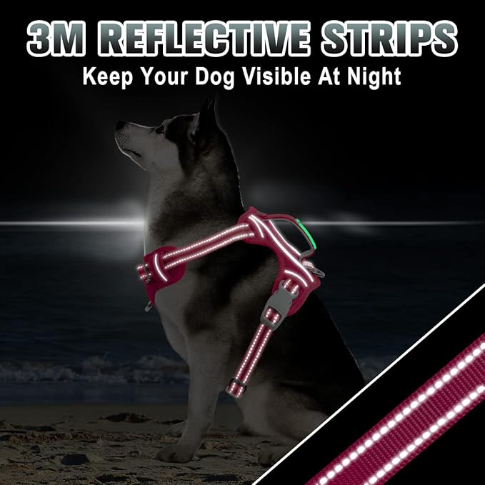 BARKBAY No Pull Dog Harness Large Reflective Dog Harness with Front Clip and Easy Control Handle for Walking Training Running with ID tag Pocket(Pink,XL)