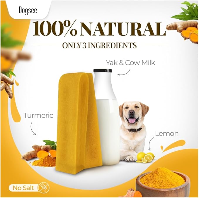 Dogsee Himalayan Yak Chews with Turmeric/Curcumin (Medium - 4 Chews) | Yak Chews for Large Dogs | Dog Treats | Helps Joint Pain | Rawhide-Free
