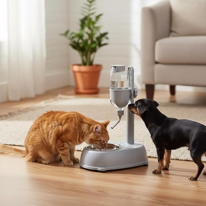 2 in 1 Large Dog Water Bowl Dispenser, 16.91oz PP and ABS Automatic Dog Water Dispenser, Adjustable Pet Standing Water Dispenser Bowl for Cats and Others, 11 x 7.7 x 15.4in