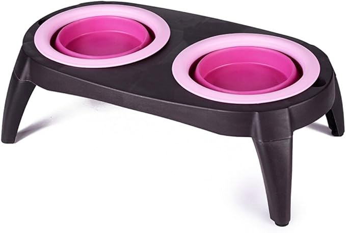 Double Dog Bowls, Removable Dog Bowls Multifunction Adjustable Combined Dual Bowls Deluxe Automatic Food and Water Feeder for Pet Dog Cat Dual Model for Small and Medium Removable Bowls Pink by DAming