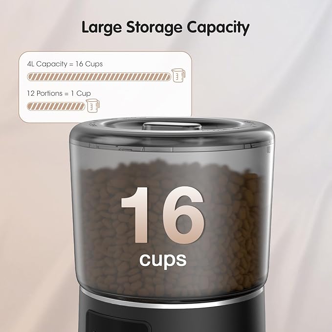 Automatic Cat Feeder, Cat Food Dispenser 4L, 2.4G WiFi Cat Feeder Automatic 1-10 Meals, 1-9 Portions/Meal Timed Cat Feeder, Automatic Pet Feeder for Cats Dog with Stainless Steel Feeding Bowl