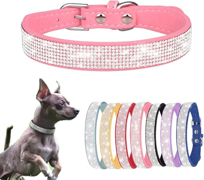 Small Dog Collar, Bling Rhinestone Diamond Fancy Crystal Glitter Pretty Jewel Pet Puppy Collars for XXS XS Small Medium Large Breed Girl Female Dogs Cats (Pink, XS)