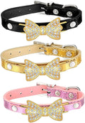 ERINGOGO 3Pcs PU Rhinestone Bowknot Pet Collar Set Small Size Mixed Colors Decorative Bow Pet Neck Collar for Dogs and Cats for Daily Wear