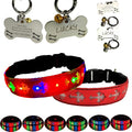 LED Dog Collar with ID Tag Set, Glowing Cross Pattern, Multiple Colors, Silicone Material (RED Pro, M(11.8-15.7"))