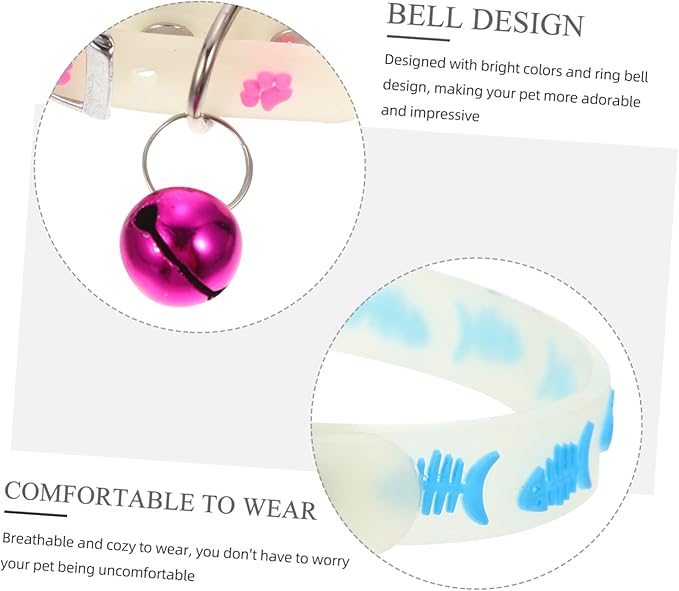 YARNOW 3pcs Fluorescent Pet Collar Nighttime Glow Safety Neck Strap for Cats Dogs Fish Bone Paw Prints Footprints Designs Random Colors
