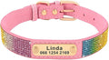 Custom Crystal Dog Collar Soft Leather Pet ID Collar Personalized Rhinestone Collars Adjustable for Small Medium Large Dogs Cat Pink L