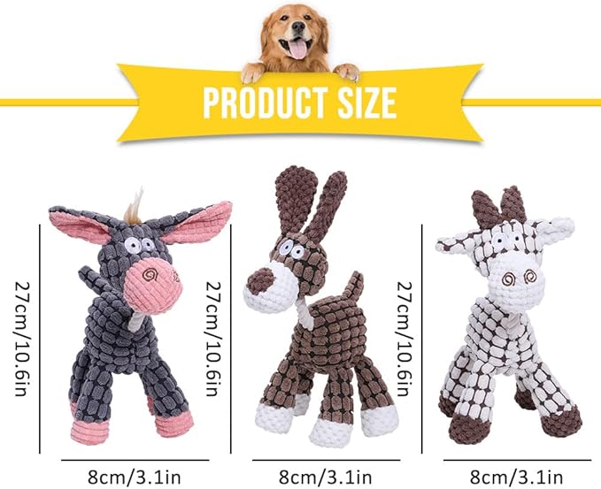 Plush Squeak Pet Dog Toy, Dog Plush Sound Toy Squeaky Toys, Interactive Stuffed Dogs Chew Toy Squeak Toy for Small Medium Large Dogs (Donkey)