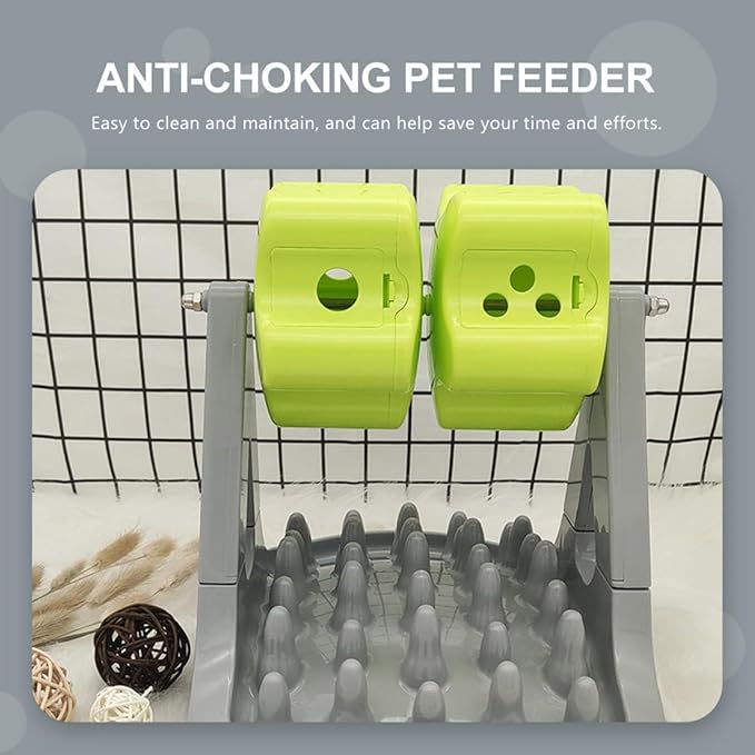 Automatic Dog Food Feeder Slow Feed Bowl Pet Food Container Gray Green Rotating Puzzle for Puppy Training and Anti-Choke Feeding