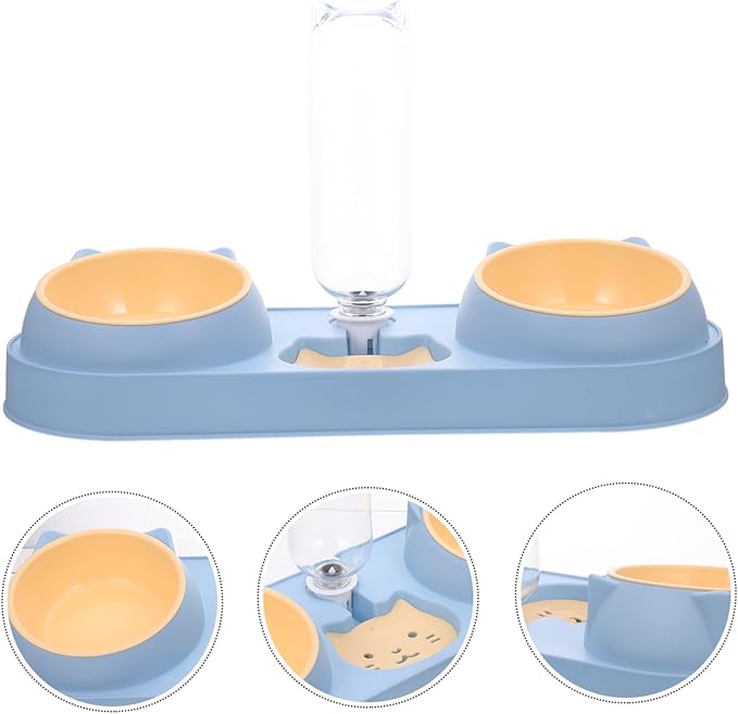 Double Bowl Pet Feeder Automatic Cat Dog Feeder Elevated Food Bowl Water Container Break-Resistant Easy Clean