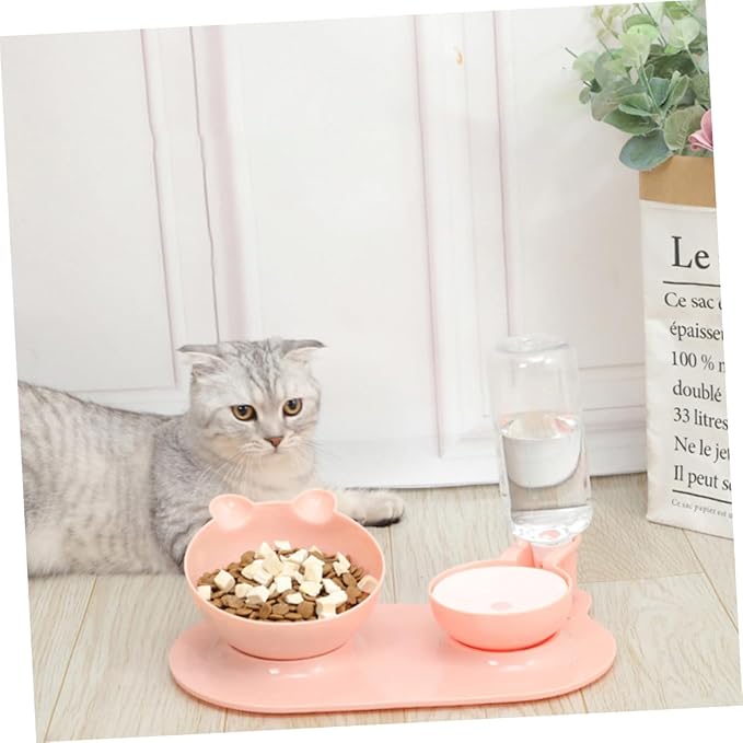 VANZACK 2pcs Pet Double Feeder Neck Automatic Feeding Bowl Non- Design for Food and Water Random Color Practical Pet Feeding Tool