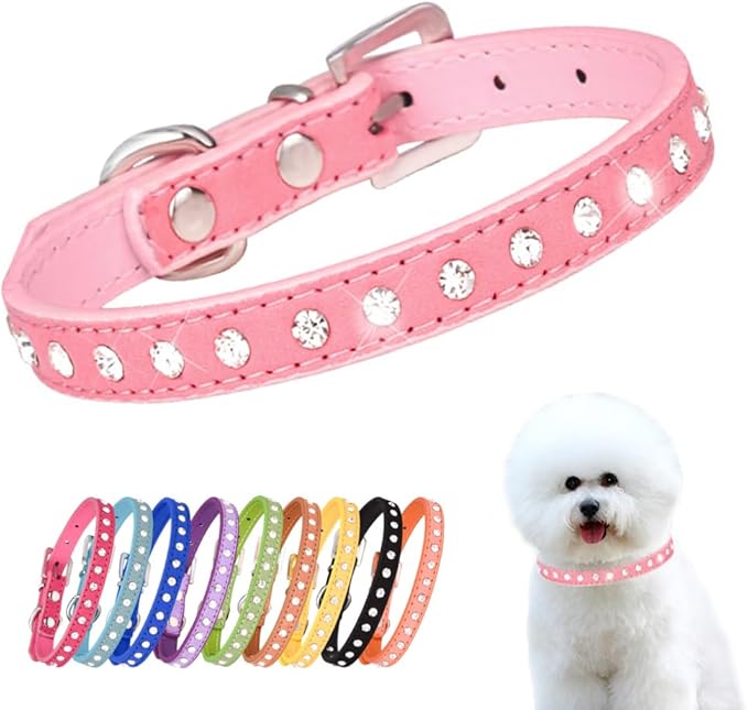 Pink Rhinestone Dog Collars for Small Dogs, Pretty Bling Diamond Puppy Collar Crystal Sparkly Glitter Jewel Girls Cat Collars for XXS Xs Small Medium Pet Female Dogs Kitten, S