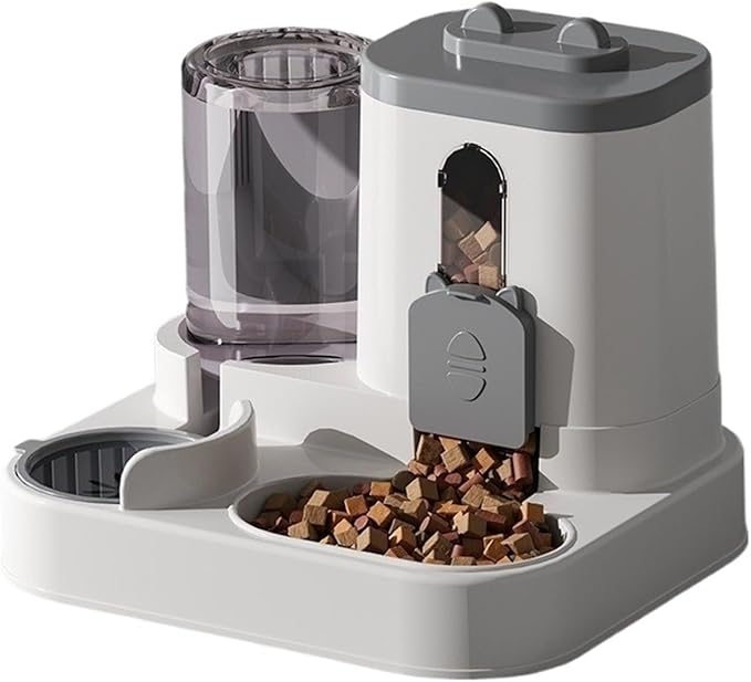 Automatic Dog Cat Feeder and Water Dispenser Gravity Food and Waterer Set with Pet Bowl Universal Products(Grey1)