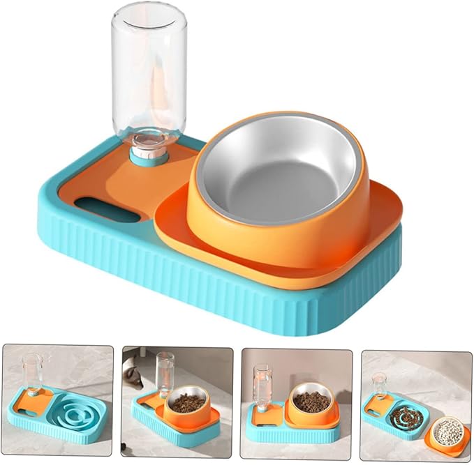 Double Bowl Cat Feeder Automatic Water Dispenser Elevated PET Food and Water Feeding Device for Cats and Dogs Spill Design Material