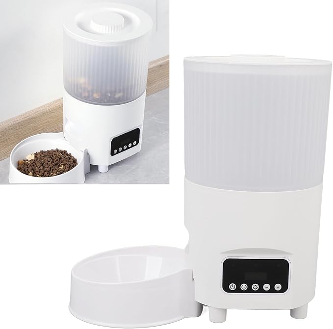 3L Large Capacity Smart Pet Feeder, Automatic Cat Feeder with Timer Remote Control Anti Overflow USB or Battery Powered for Indoor Home (White Button Version)