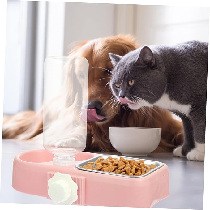 BESPORTBLE 1set Hanging Automatic Water Feeder for Dogs and Cats Detachable Non-Skid Bowls Dual Food and Water Function Convenient Pet Feeding