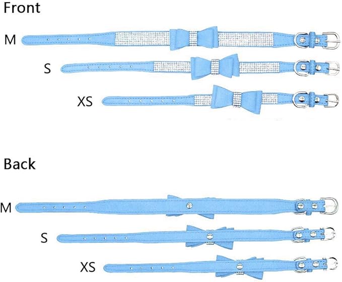 Rhinestone Dog Collar, Cute Dazzling Sparkling Soft Suede Leather Dog Cat Rhinestone Collar Crystal Diamond Pet Dog Puppy Collar (S, Blue-1)