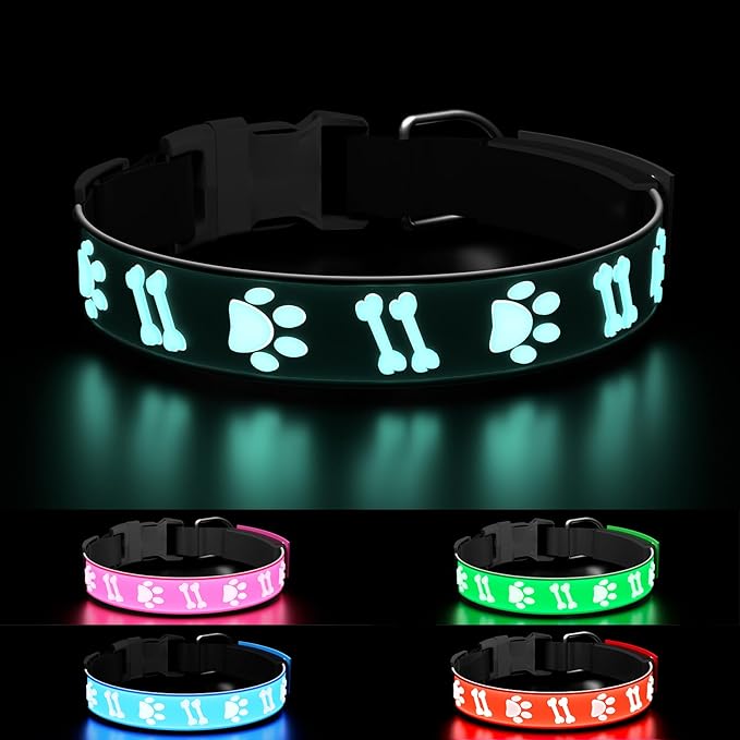 Light Up Dog Collar, Adjustable LED Dog Collars 15-in-1 Lighting Modes Rechargeable Night Walk Safety Collar for Small Dogs, Black