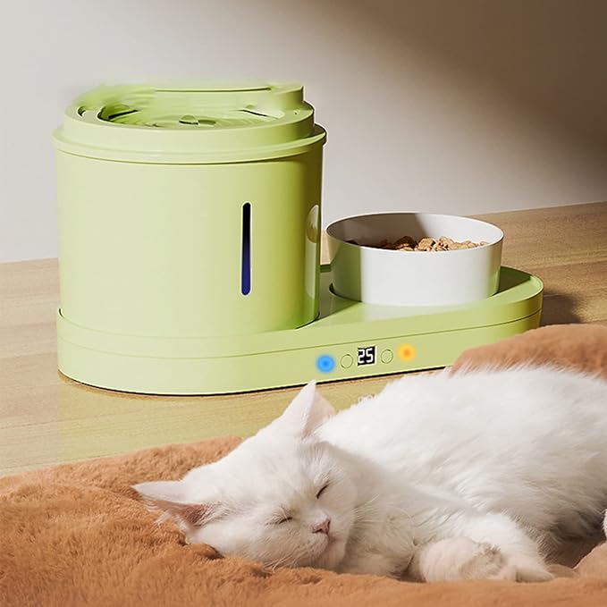 Thermostatic Pet Water Dispenser, Smart Heating Cat Feeder, 85 OZ Large Capacity Food Dispenser, Ultra-Quiet Dual Power Supply Drinking Bowl, 2 Modes, 4-Layer Purification (Green)