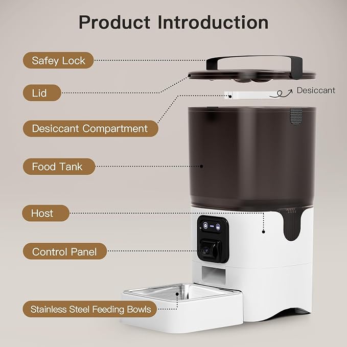 UMOMO 6L Automatic Cat Feeder with Camera, 1080P HD Camera Live Video, Night Vision 2-Way Audio, WiFi & App Remote Control, Programmable Pet Feeder, Smart Timed Dry Food Dispenser for Cat & Dog