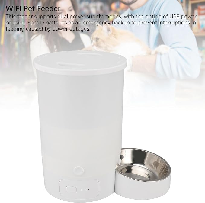 Automatic Cat Feeder, 3L Automatic Food Dispenser APP Control Pet Food Dry Food Dispenser Dual Power Supply Automatic Pet Feeder for Puppy Kitten (White Single Bowl)