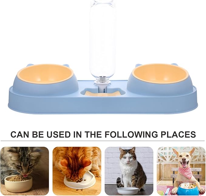 Mipcase Double-Bowl Automatic Pet Feeder Water Dispenser Plastic Dog and Cat Food Bowls for Convenient Feeding Lightweight Compact Design