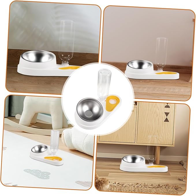 Yardwe Automatic Pet Food and Water Feeder 2-in-1 Detachable Dog Bowl White Self-Dispensing Feeder for Cats and Dogs Household Use