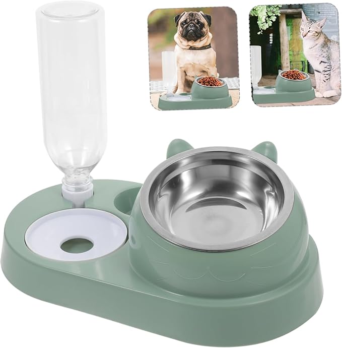 Pet Automatic Water Dispenser and Food Feeder with Stainless Steel Bowl for Dogs and Cats Elegant Design Self-Serve Hydration and Feeding Large in Dark Green