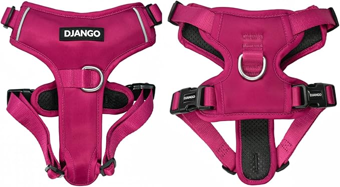 DJANGO Tahoe No Pull Dog Harness – Escape-Proof Dog Harness for Medium & Large Dogs w/Front & Back Clips for Everyday Use – Adjustable, Padded, Reflective, Secure, Easy On/Off – Hibiscus Pink, Large