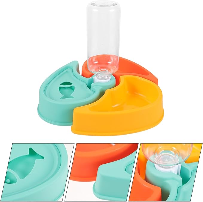 BESPORTBLE Dry Wet Food Separation Pet Feeder Bowl Set with Water Dispenser, Small Dog and Cat Feeding Station, Automatic Pet Feeding and Drinking Supplies for Home Use