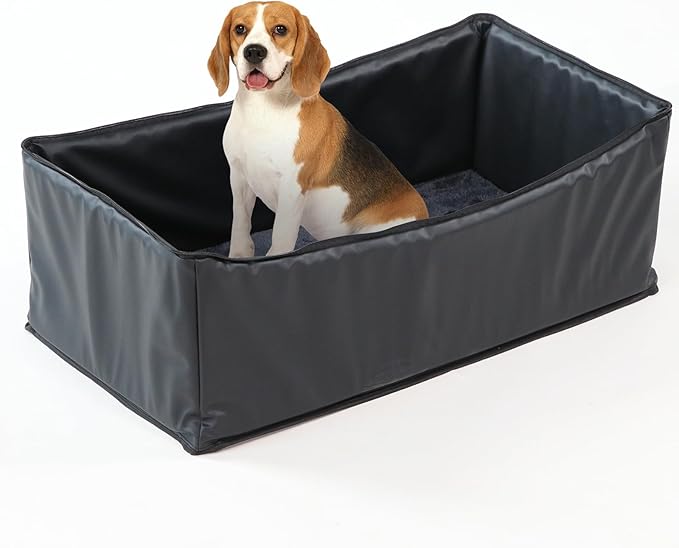 Black Dog Booster Seat for 2 Small Dogs or Medium Dog – Upgraded PU Leather Waterproof Anti-Odour Car Seat with 2 Safety Belts, 2-Sided Cushion & Storage Pockets