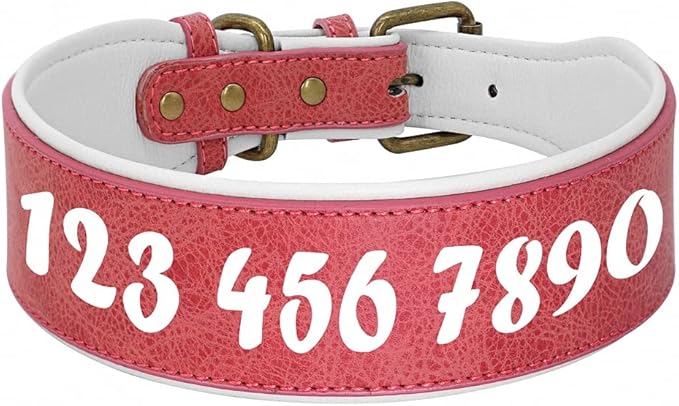 Custom Large Dog Collar Wide Leather Personalized Collars Medium Large Dog Pet Collars Customized for Dogs Printed Name ID Pink XXL