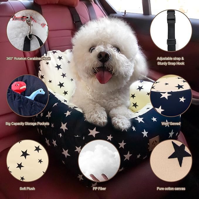 Dog Car Pet Booster Seat for Small Dogs, Washable Travel Dog Carrier for Small Pets Dogs or Cats Up to 25LB