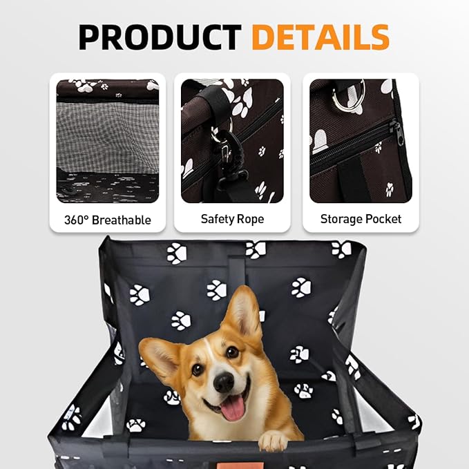 Dog Car Seat for Small Dogs Under 30 lbs - Easy to Clean, Dirt Resistant & Anti-Scratch Durable with Storage Pockets, Compatible with Dog seat Belt, Cold Pat Optional(Vintage Brown+pat)